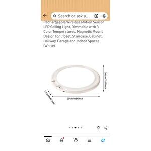 Rechargeable Wireless Motion Sensor LED Ceiling Light, Dimmable with 3 Color...